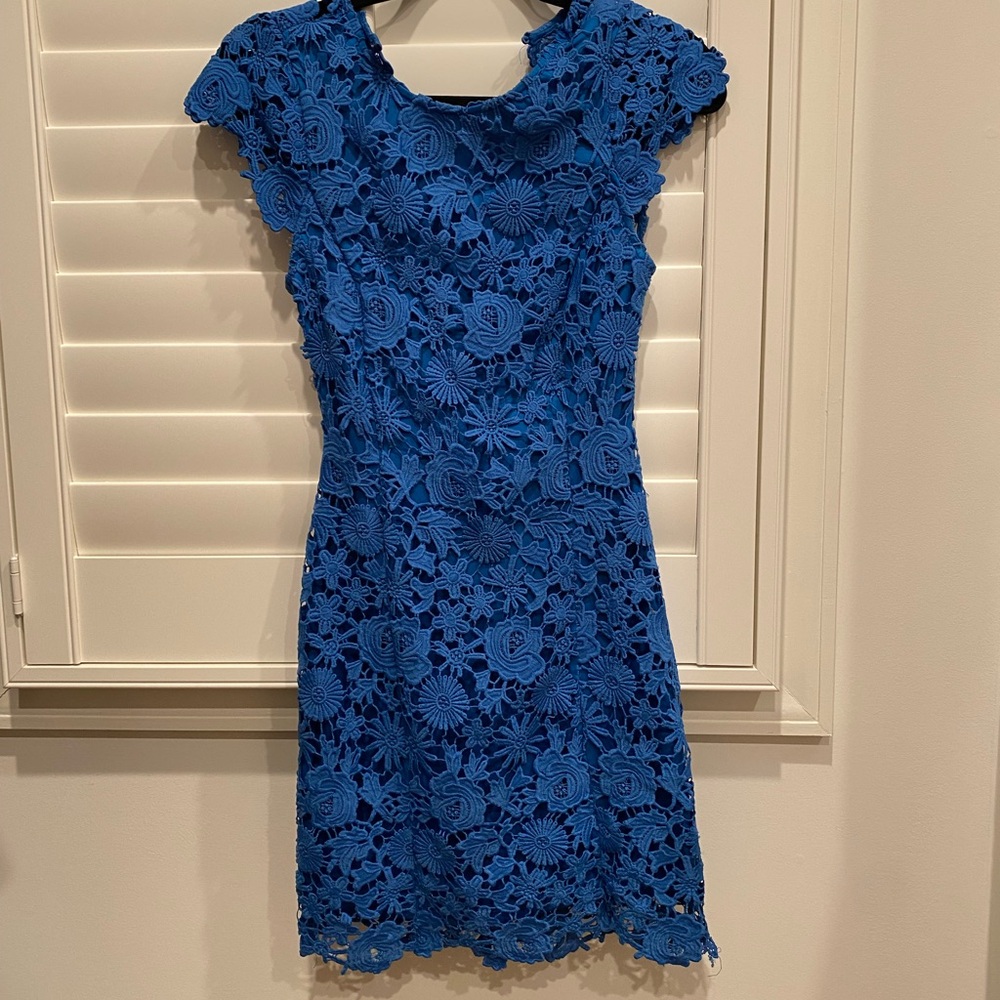 Lulu's Vibrant Blue Floral Lace Mini Dress